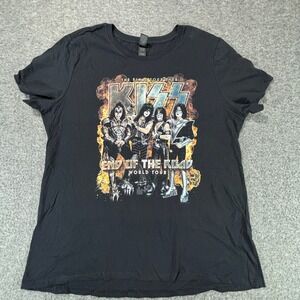 KISS End of the Road World Tour T-Shirt Large Black Gildan‎ Softstyle Rock Band